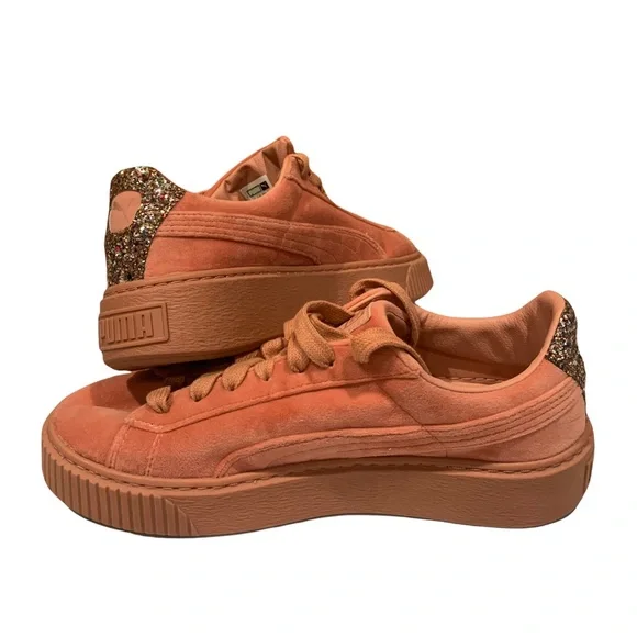 Puma Shoes Puma Basket Platform Velvet Gem Heel Womens Sz 85